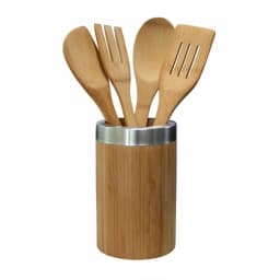 Home Basics 5-Piece Bamboo Kitchen Utensil Set with Vertical Standing Holder thumbnail 1