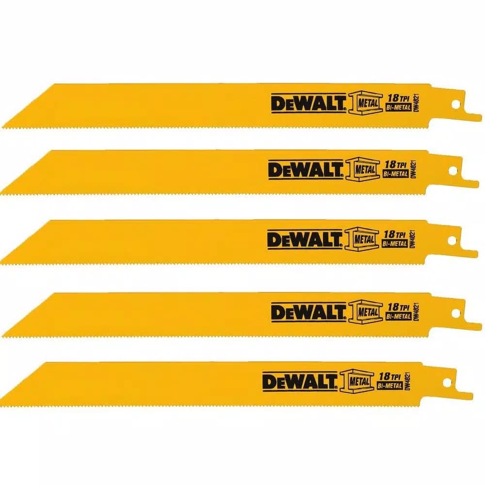 DEWALT 8 in. 18 TPI Demolition Reciprocating Saw Blade, Bi-Metal, 5-Pack