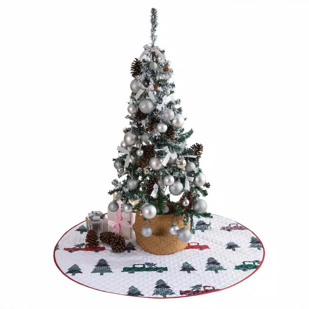 Country Living 48 in. Vintage Truck Quilted Tree Skirt, Reversible Microfiber
