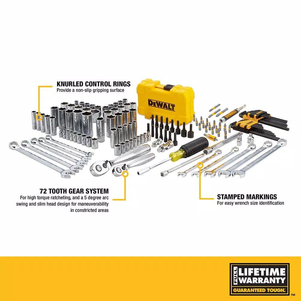 DEWALT 142-Piece 1/4 in. and 3/8 in. Drive Polished Chrome Mechanics Tool Set