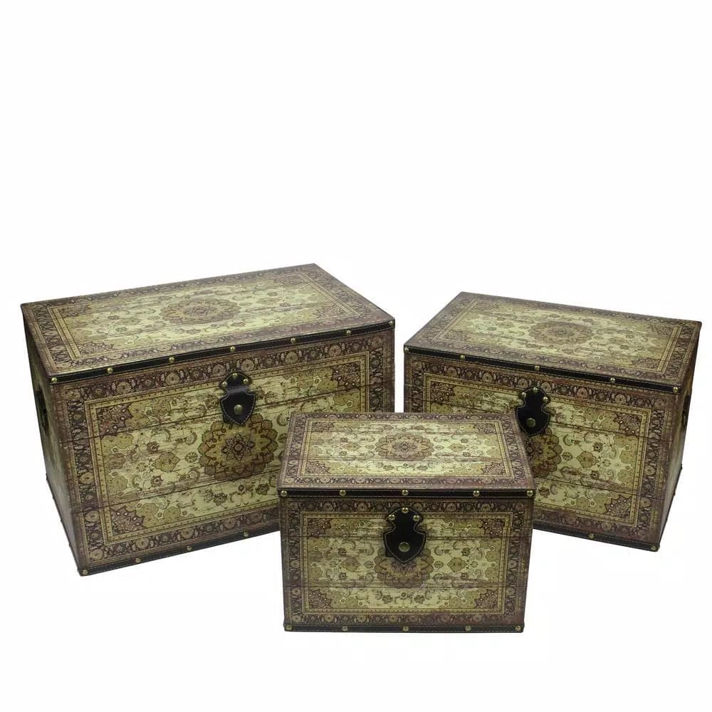 Northlight 22 in. Oriental Style Decorative Wooden Storage Boxes, Set of 3, Brown and Cream Earth Tones