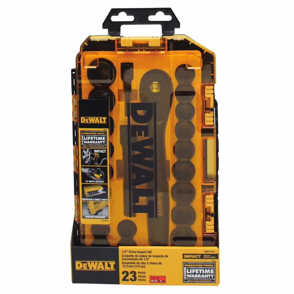 DEWALT 23-Piece 1/2 in. Drive Metric and SAE Impact Socket Set with Ratchet