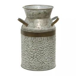 LITTON LANE 12 in. Farmhouse Rustic Galvanized Iron Milk Can with Hammered Finish thumbnail 1