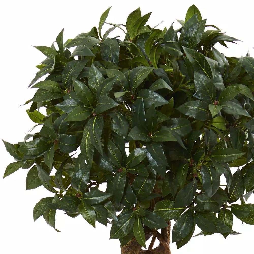 Nearly Natural 4.5 ft. Artificial Sweet Bay Double Topiary Tree in Black Wash Clay Planter
