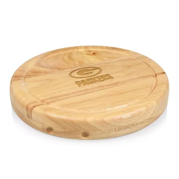 TOSCANA Green Bay Packers Circo Rubberwood Cheese Board Set with 4 Stainless Steel Tools