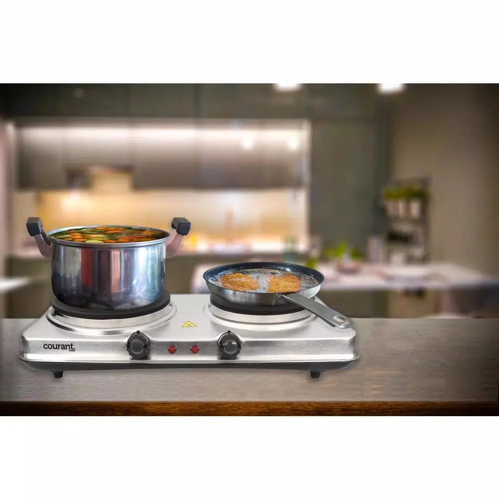 Courant 1700W Double Burner Electric Hot Plate with Stainless Steel Design and Dual Temperature Controls