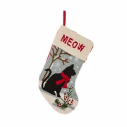 Glitzhome Handmade Hooked Cat Christmas Stocking, 20 in. Holiday Decor thumbnail 1