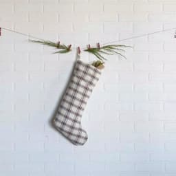 VHC Brands Amory 20 in. Cotton Plaid Christmas Stocking - Ivory, Brick Red, and Black Farmhouse Decor thumbnail 2