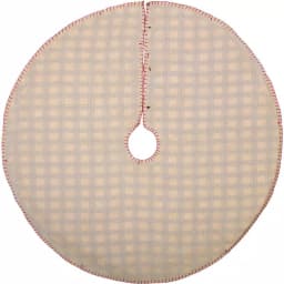 VHC Brands 48 in. Amory Ivory White and Brick Red Plaid Farmhouse Christmas Tree Skirt thumbnail 2