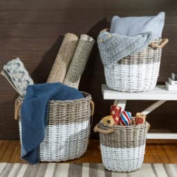 Glitzhome Natural Round Wicker Willow Baskets with Rope Handles, Set of 3, Farmhouse Style thumbnail 1