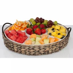 Unbranded CreativeWare Island Breeze 6-Compartment Ceramic Stoneware Server with Water Hyacinth Basket thumbnail 2