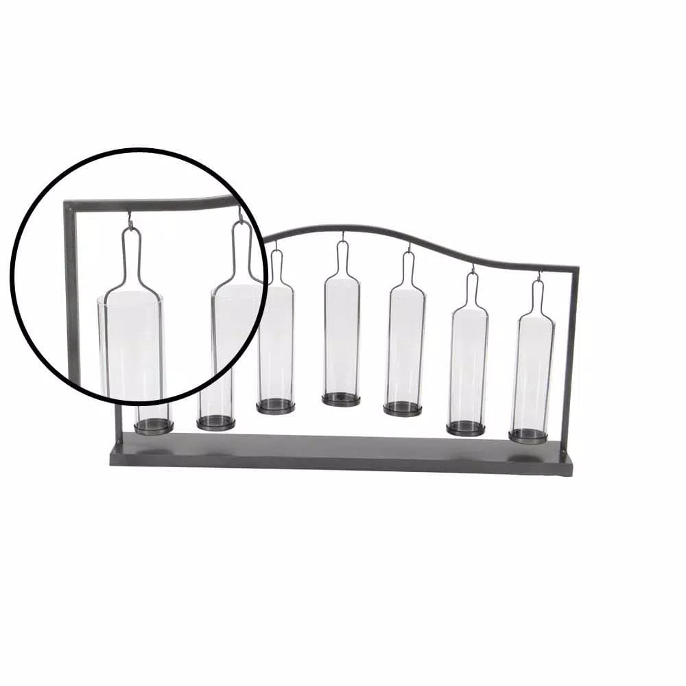LITTON LANE 19 in. Metallic Black Iron and Clear Glass 7-Light Votive Candle Holder