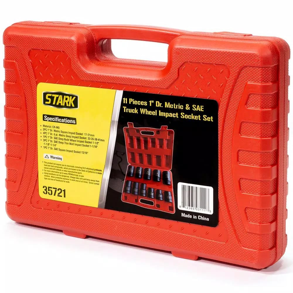 Stark 1 in. Drive Duo Combination SAE and Metric Deep Impact Socket Set, 11-Piece