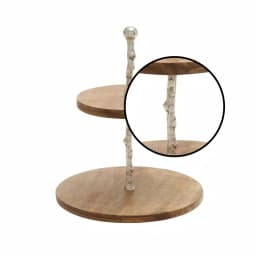 LITTON LANE 2-Tiered Round Mango Wood and Aluminum Tray Stand, Oak Finish thumbnail 4