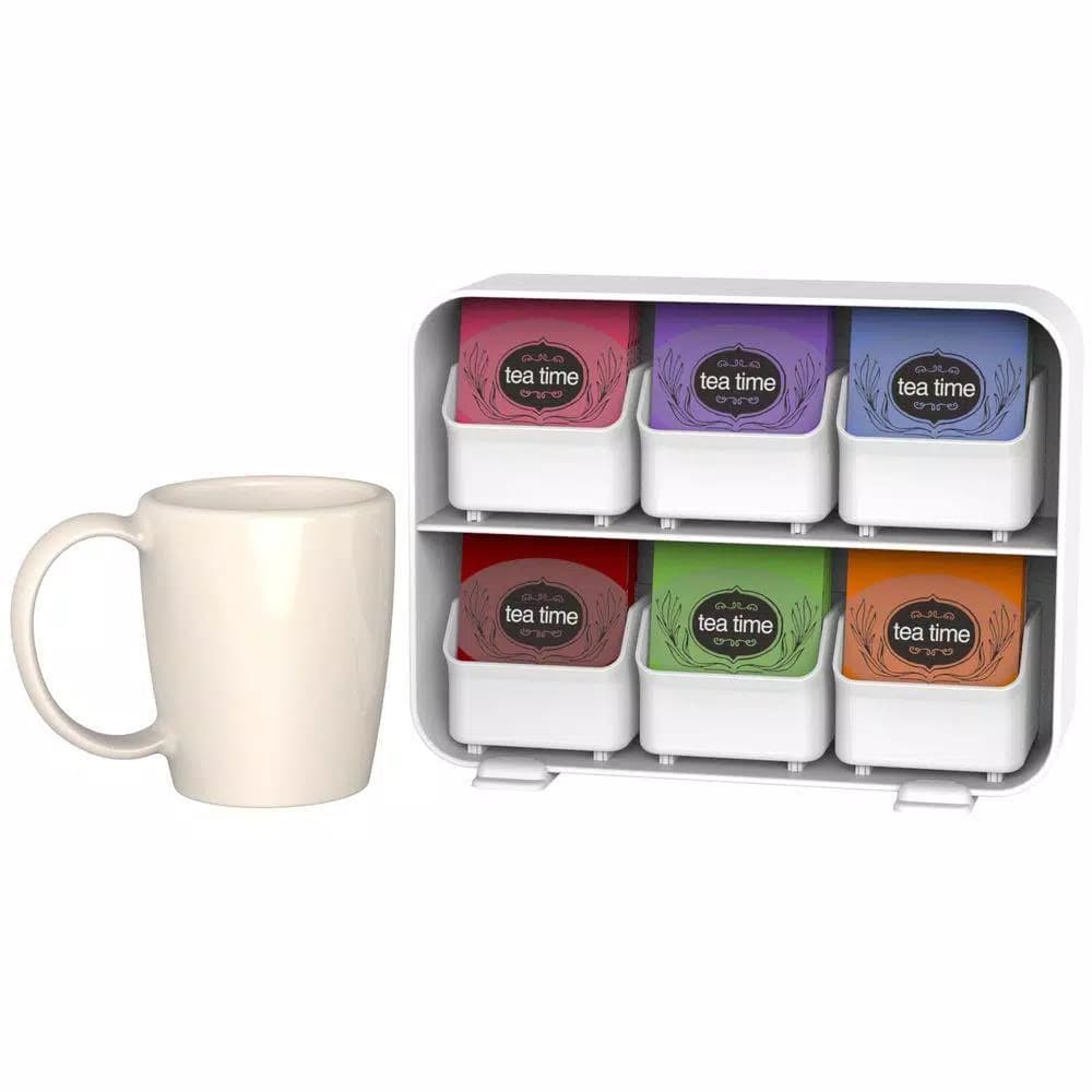 Mind Reader Clutch 6-Drawer White Tea Bag Holder and Organizer - Holds 90 Tea Bags