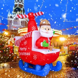 JOYDECOR 6 ft. Santa Claus on Helicopter Christmas Inflatable with Built-in LED Lights thumbnail 8