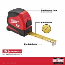 Milwaukee 12 ft. Compact Tape Measure with Nylon Coated Blade thumbnail 2