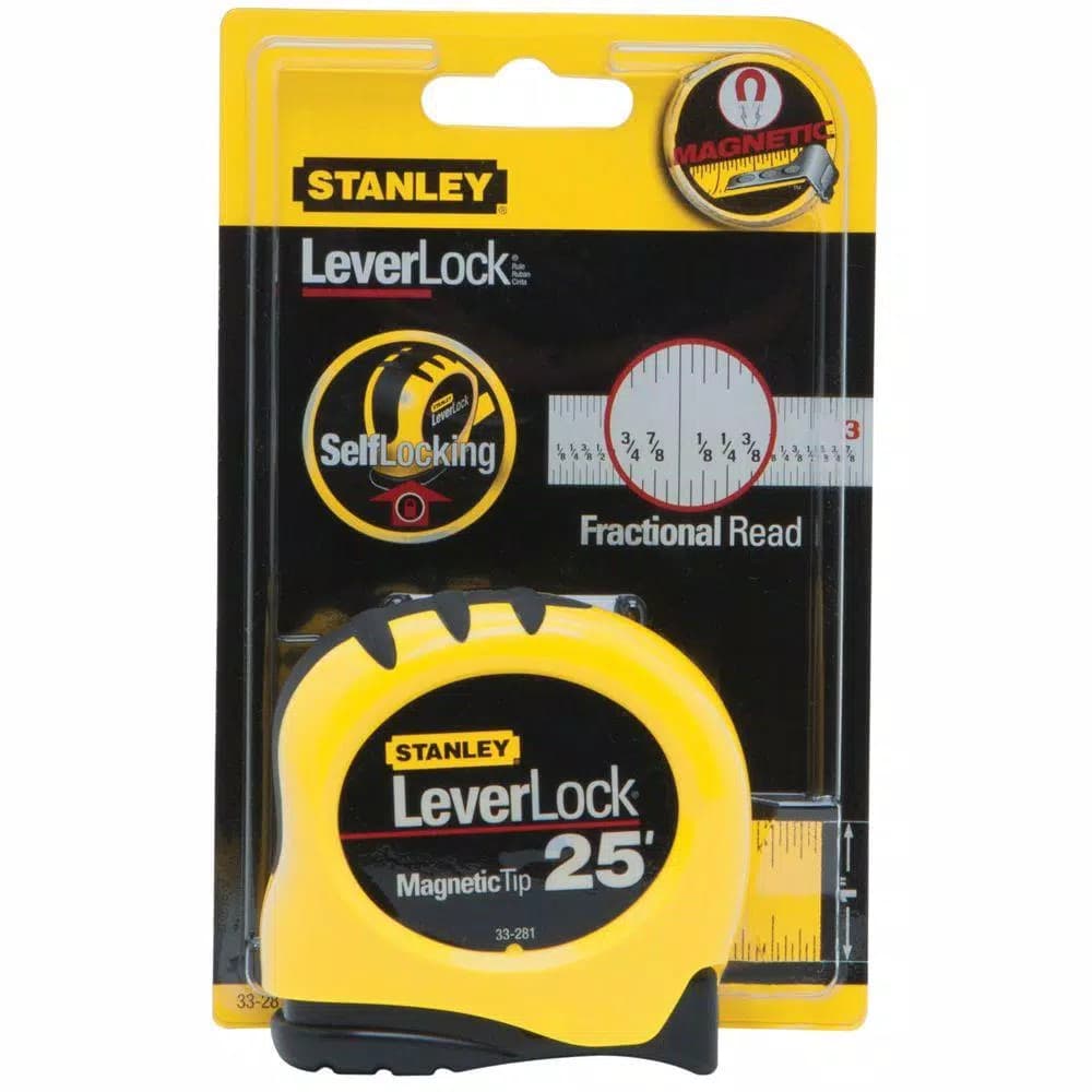 Stanley LeverLock 25 ft. x 1 in. Tape Measure with Magnetic Tip and Fractional Scale
