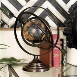 LITTON LANE Modern Black Armillary Sphere Globe with Spear Finials and Sepia Map thumbnail 1