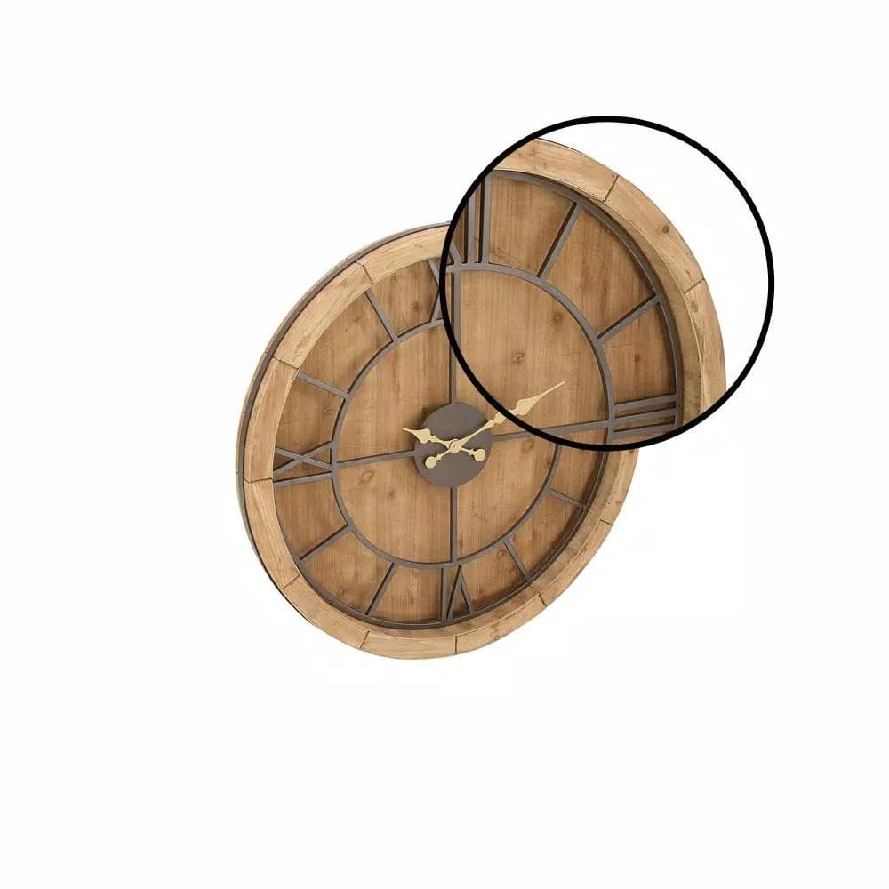 LITTON LANE 40 in. Rustic Round Cypress Wood Wall Clock with Roman Numerals