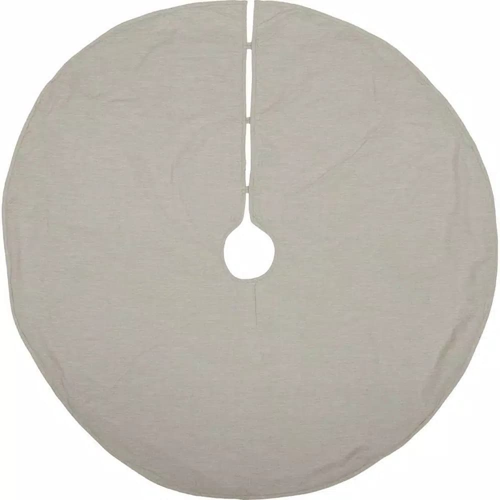 VHC Brands Ingrid 48 in. Ash Grey Farmhouse Christmas Tree Skirt with Appliqued Snowflakes