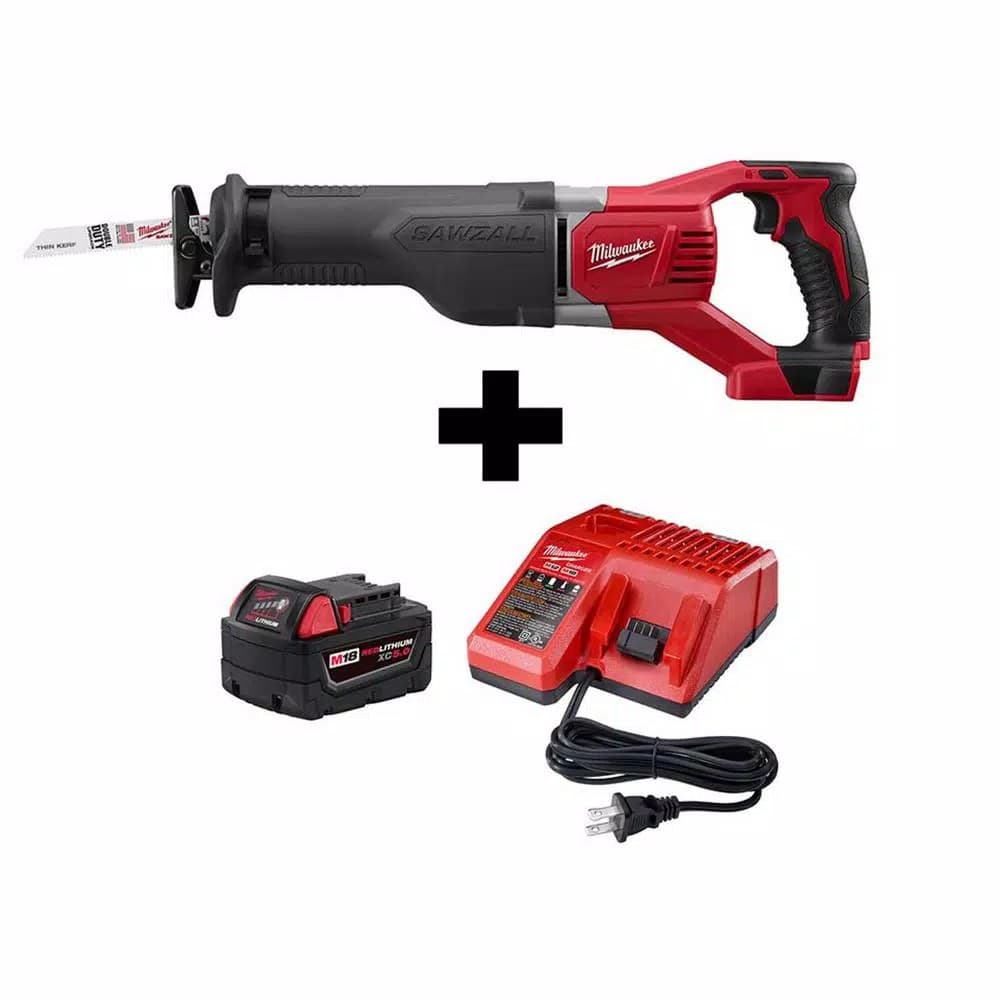 Milwaukee M18 18V Cordless Reciprocating Saw Kit with 5.0 Ah Battery and Charger