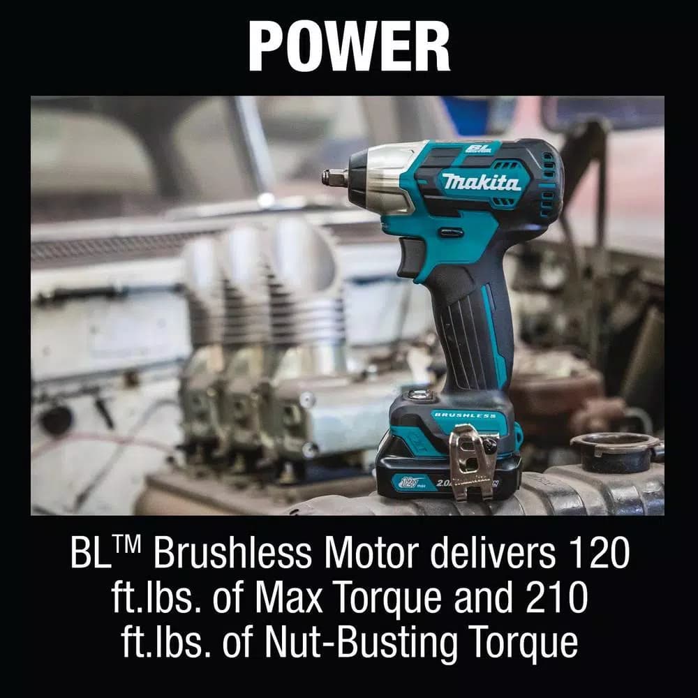 Makita 12V Max CXT Brushless 3/8 in. Square Drive Impact Wrench Kit (2.0 Ah)