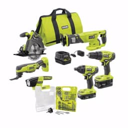 RYOBI 18V ONE+ Cordless 6-Tool Combo Kit with (2) Batteries, Charger, Bag & 60-Piece Drill/Drive Bonus Kit thumbnail 1