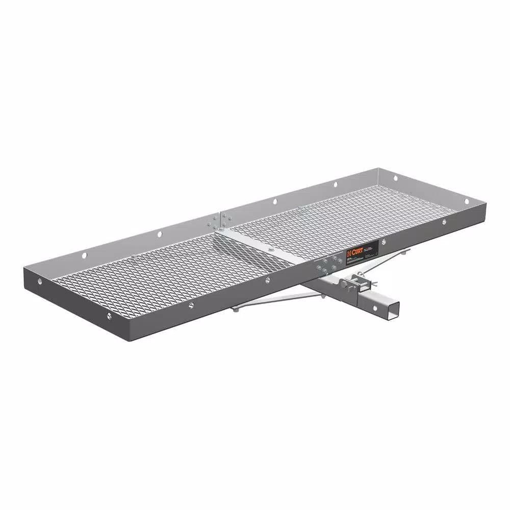 CURT 60" x 20" Aluminum Tray-Style Cargo Carrier with 2" Folding Shank, 500 lb. Capacity