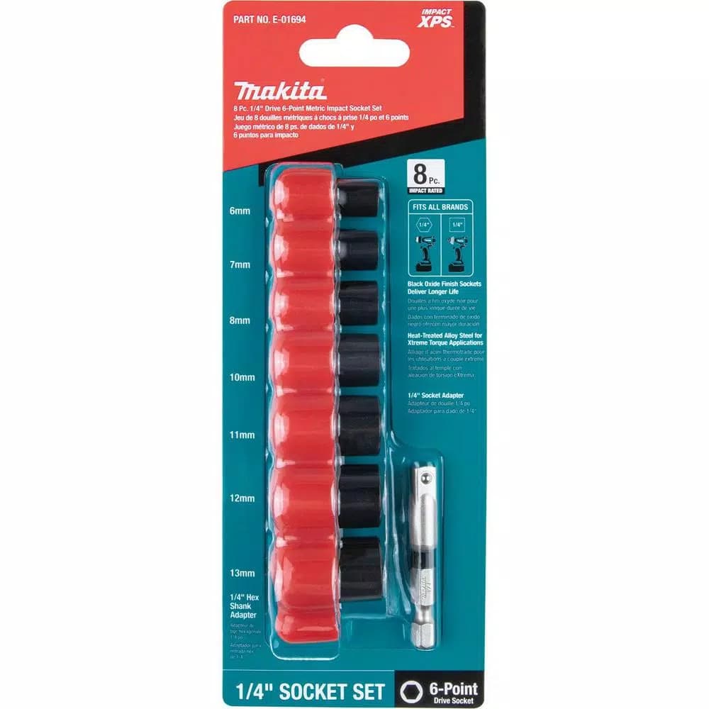 Makita ImpactXPS 1/4 in. Drive 6-Point Metric Impact Socket Set with Adapter, 8-Piece