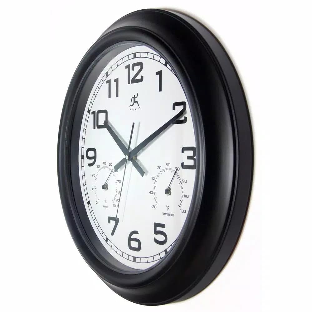 Infinity Instruments 18 in. Round Outdoor Wall Clock with Thermometer and Hygrometer