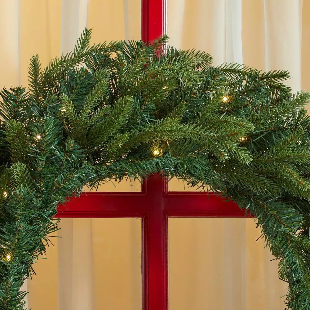 Home Accents Holiday 30 in. Mayfield Pre-Lit LED Artificial Balsam Fir Christmas Wreath with 35 Warm White Micro Dot Lights