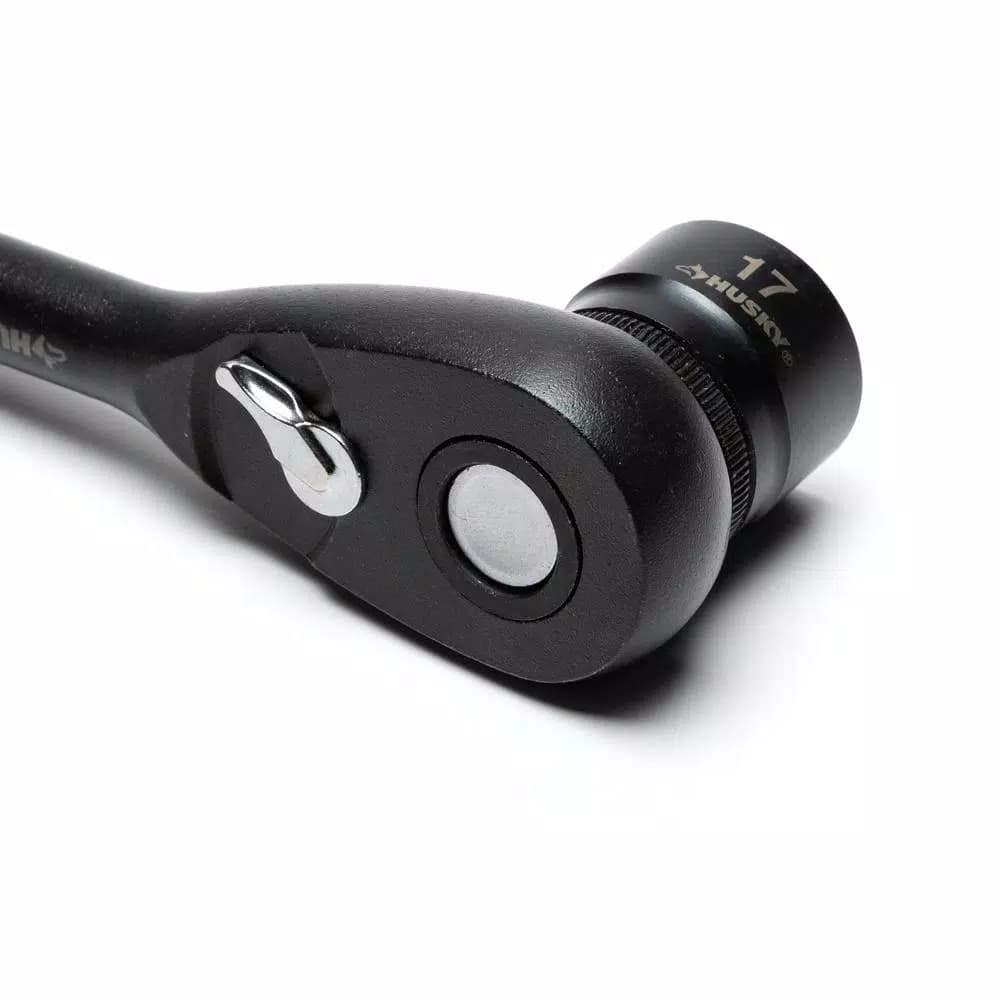 Husky 3/8 in. Drive 100-Position Stubby Ratchet, 5.5 in. Length, Black