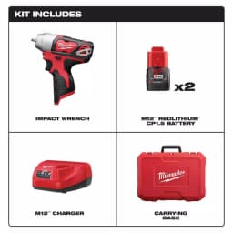 Milwaukee M12 12V Lithium-Ion Cordless 1/4 in. Impact Wrench Kit with (2) 1.5 Ah Batteries, Charger & Hard Case thumbnail 2