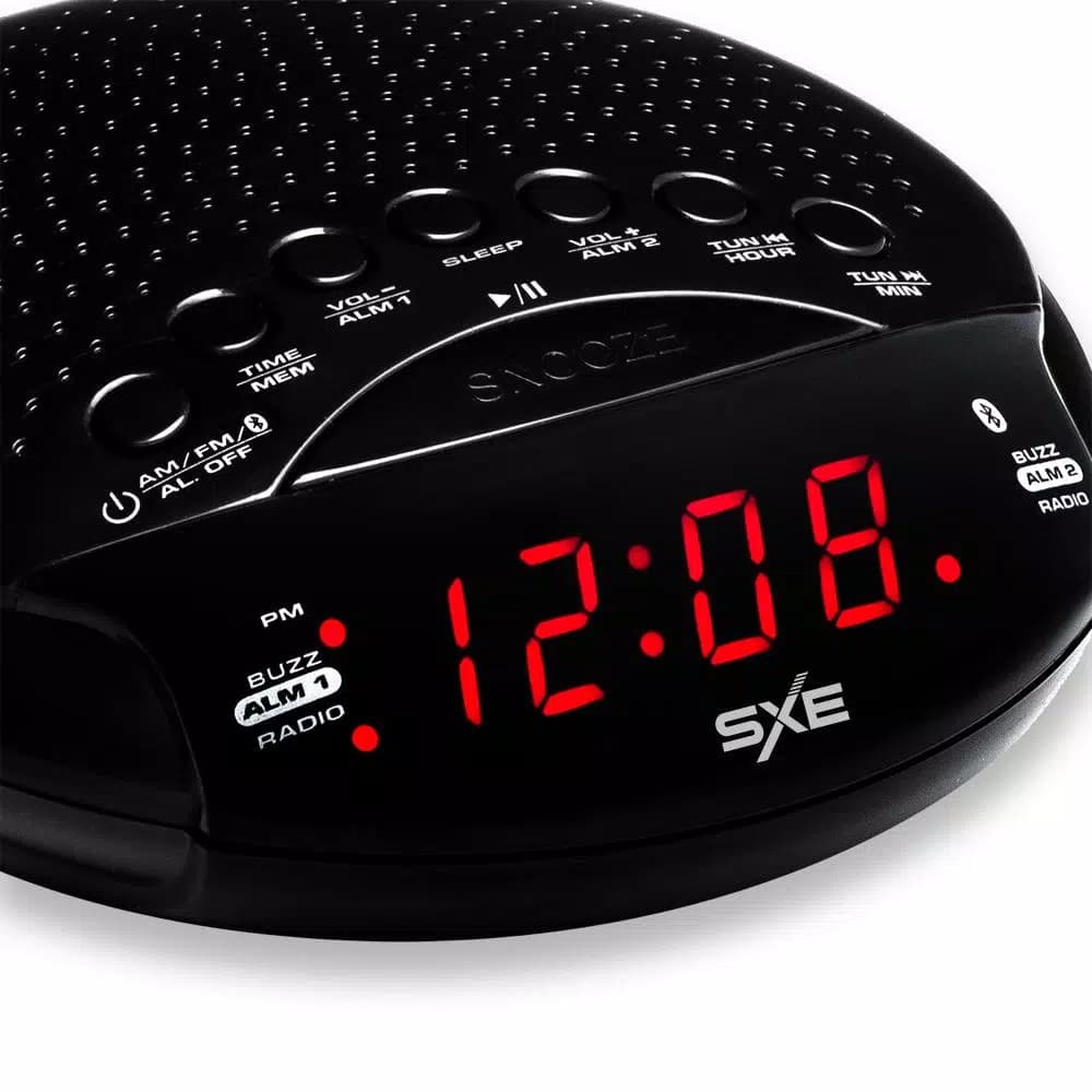 SXE Bluetooth Speaker Alarm Clock Radio with LED Digital Display and AM/FM Radio