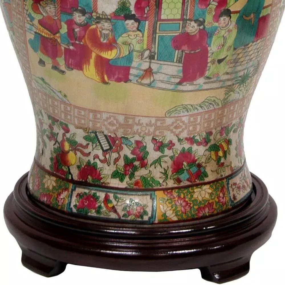 Oriental Furniture 18 in. Red Porcelain Temple Jar Vase with Removable Lid
