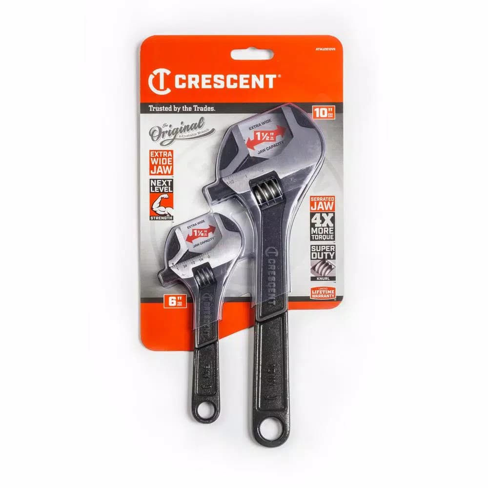 Crescent 2-Piece Adjustable Wrench Set, 6 in. and 10 in. Wide Jaw SAE Hand Tools