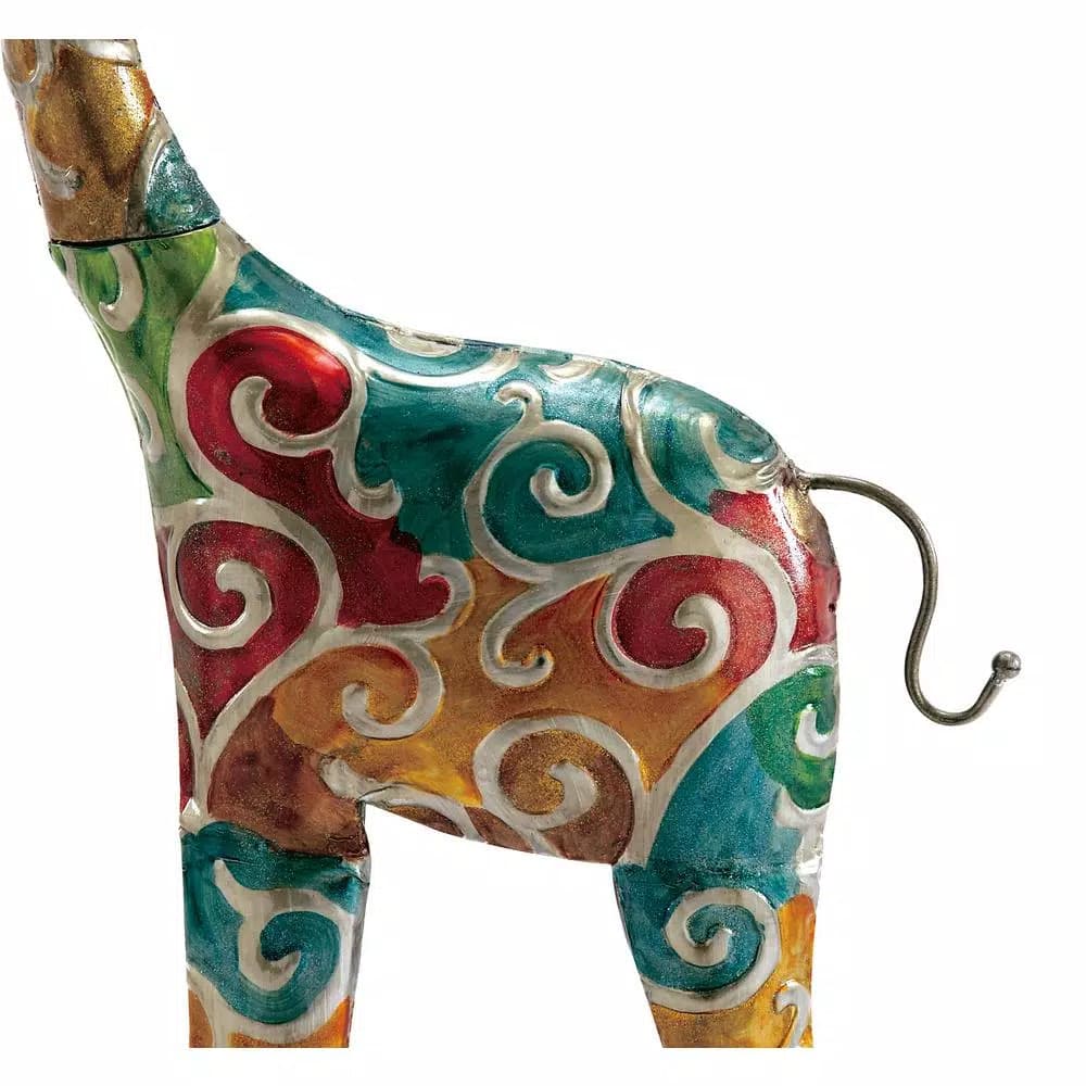 LITTON LANE Stylized Giraffe Metal Sculpture - 73" Tall Multi-Colored Glazed Iron Statuary