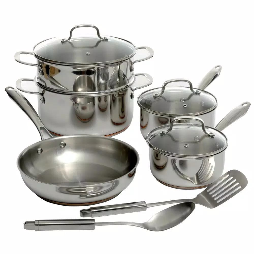 Oster Cuisine Kellerton 10-Piece Stainless Steel Cookware Set with Copper Accents