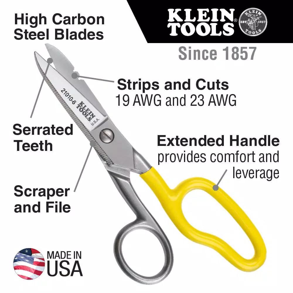 Klein Tools Heavy-Duty Electrical Scissors with Free-Fall Handle and High Carbon Steel Serrated Blades