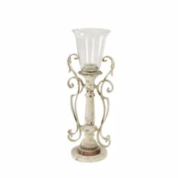 LITTON LANE Distressed White Wood, Glass and Metal Hurricane Candle Holder thumbnail 1