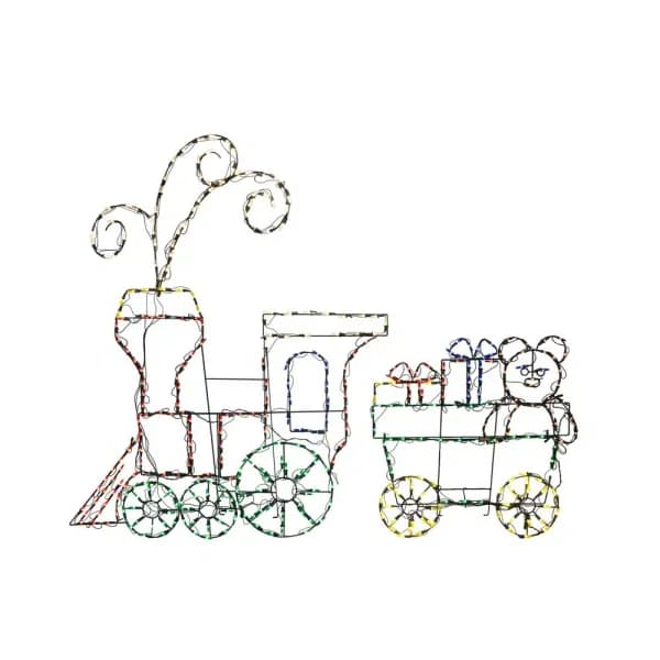 ProductWorks 60 in. Animated Christmas LED Train Set Outdoor Yard Decor, 2-Piece Multi-Color Lighted Sculpture