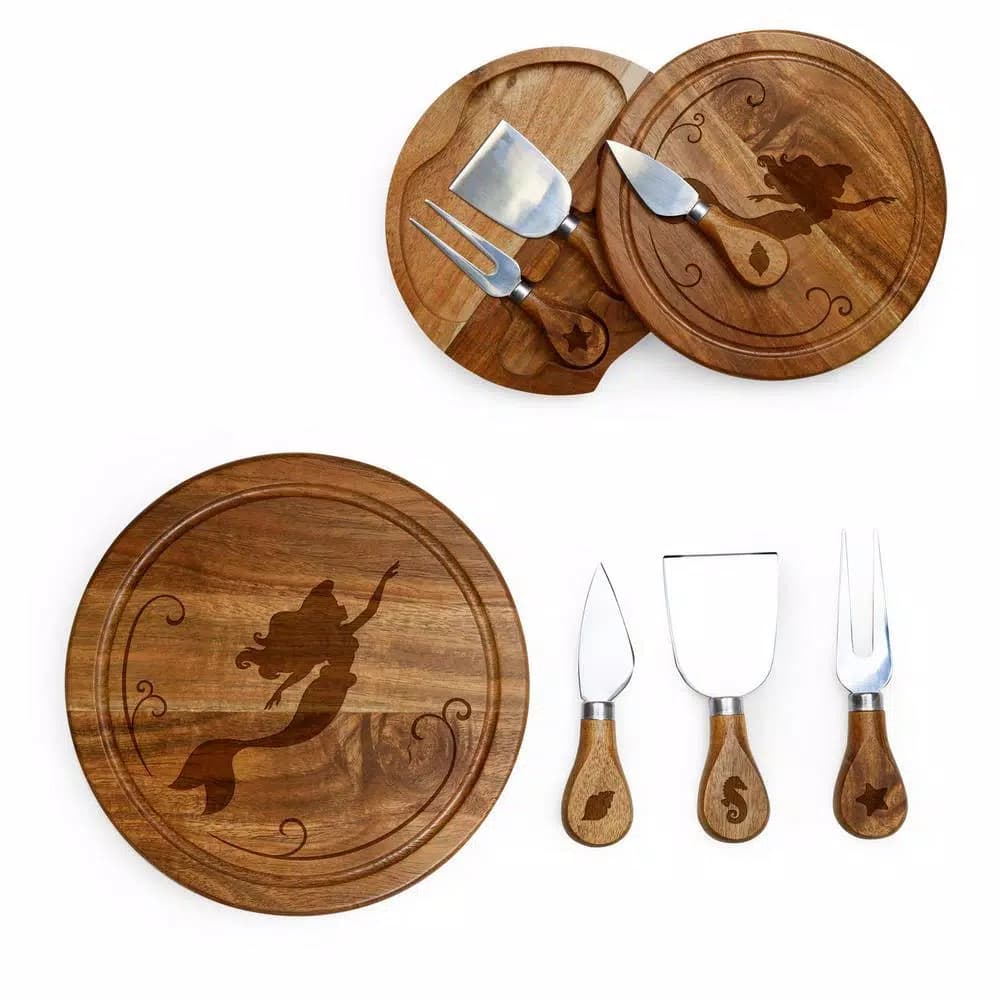 TOSCANA Picnic Time Little Mermaid 7.5 in. Acacia Wood Brie Cheese Board and Tool Set