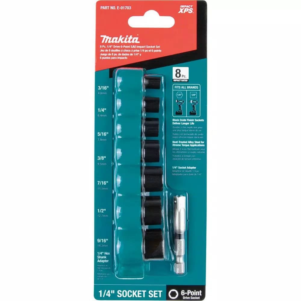 Makita ImpactXPS 1/4 in. Drive 6-Point Metric Impact Socket Set with Adapter, 8-Piece