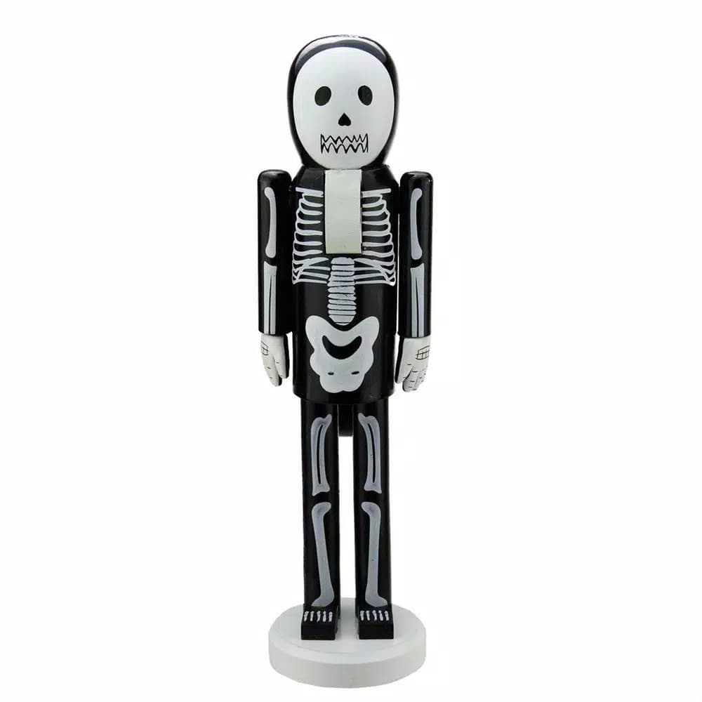 Northlight 14 in. Black and White Skeleton Wooden Halloween Nutcracker Standing Decor