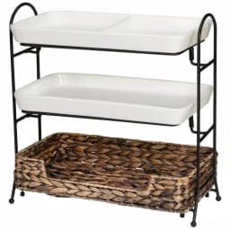 Unbranded CreativeWare Island Breeze 3-Tier Buffet Server Set with Ceramic Platters and Water Hyacinth Basket thumbnail 1