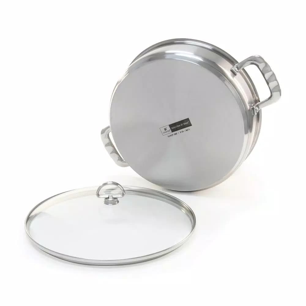 Chantal Induction 21 Steel 5 Qt. Stainless Steel Saute Pan with Glass Lid, Brushed Stainless Steel