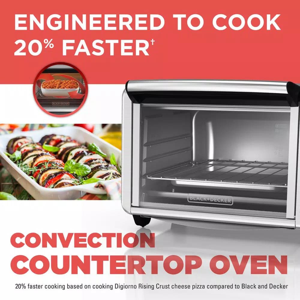 BLACK+DECKER 1500W 6-Slice Convection Toaster Oven with Broiler Pan, Black and Silver