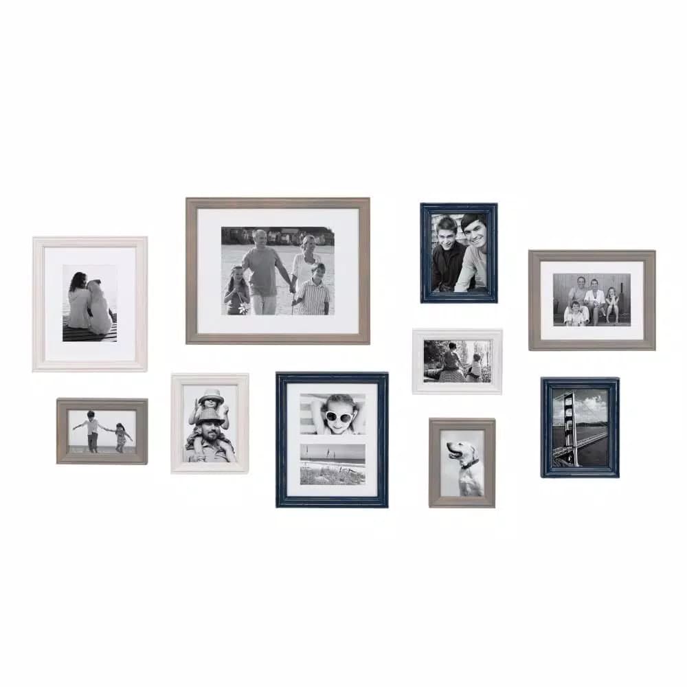 Kate and Laurel Bordeaux 10-Piece Gallery Wall Picture Frame Set - Gray, Blue, and White