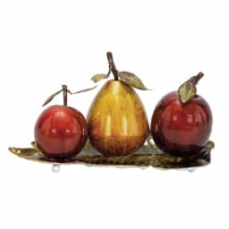 LITTON LANE Elegant Metal Fruit Sculpture Set - Golden Pear and Red Apples on Leaf Tray Base thumbnail 5